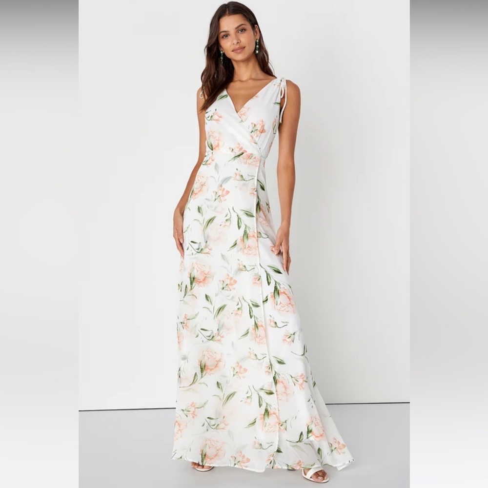 Lulus Romantic Possibilities White Floral Print Maxi Dress